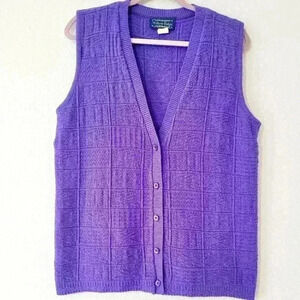 Vintage Willow Ridge Purple Knit Sweater Vest Women Size M Button Front Made USA